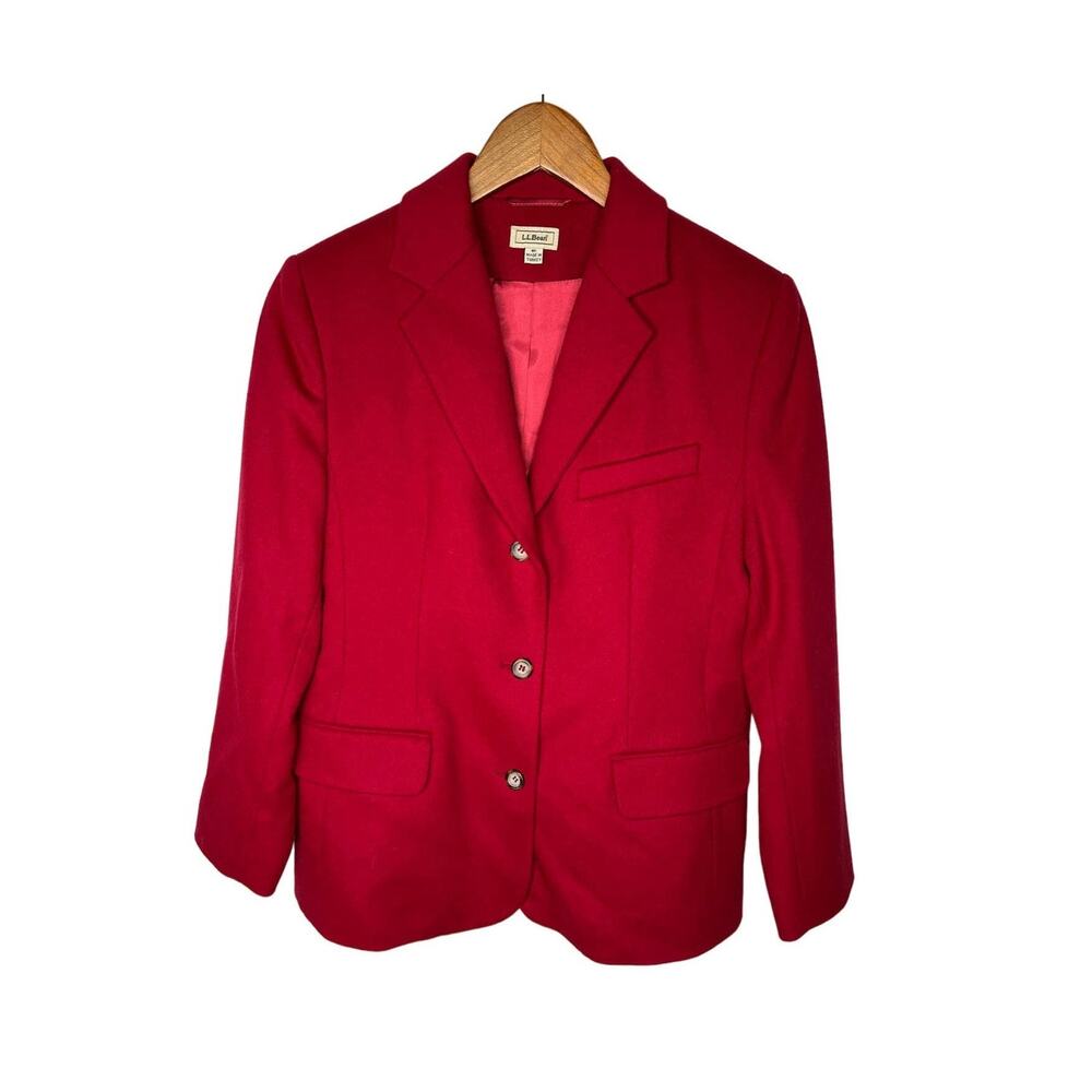 NEW! LL Bean 8P Wool+CASHMERE Blazer 3-Button Jacket $298 Single Breast Coat Red